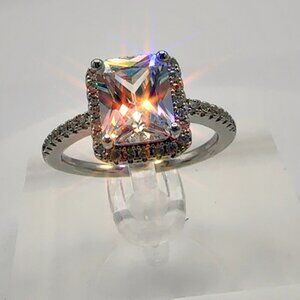 Radiant Cut Cubic Zirconia Halo Engagement Ring